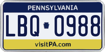 PA license plate LBQ0988