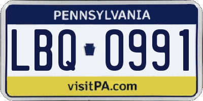 PA license plate LBQ0991