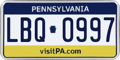 PA license plate LBQ0997