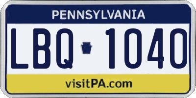 PA license plate LBQ1040