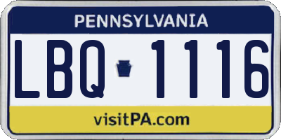 PA license plate LBQ1116