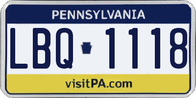 PA license plate LBQ1118