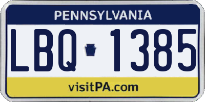 PA license plate LBQ1385