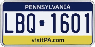PA license plate LBQ1601