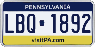 PA license plate LBQ1892