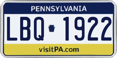 PA license plate LBQ1922