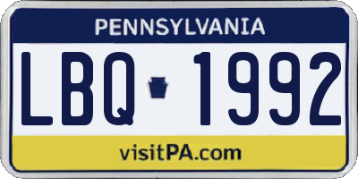 PA license plate LBQ1992