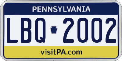 PA license plate LBQ2002