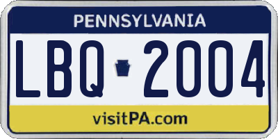 PA license plate LBQ2004