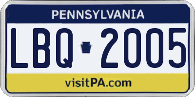 PA license plate LBQ2005