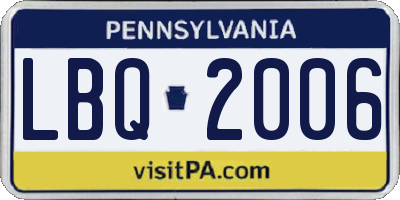 PA license plate LBQ2006