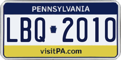 PA license plate LBQ2010