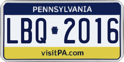 PA license plate LBQ2016