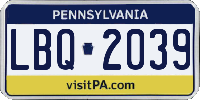 PA license plate LBQ2039