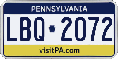 PA license plate LBQ2072