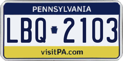 PA license plate LBQ2103