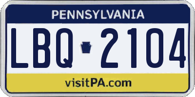 PA license plate LBQ2104