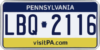 PA license plate LBQ2116