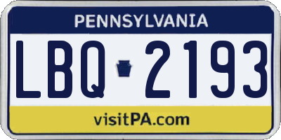 PA license plate LBQ2193