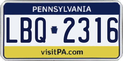PA license plate LBQ2316