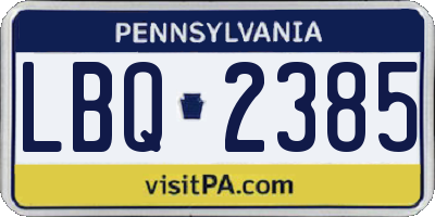 PA license plate LBQ2385