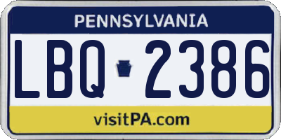 PA license plate LBQ2386