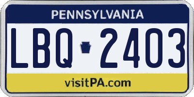 PA license plate LBQ2403