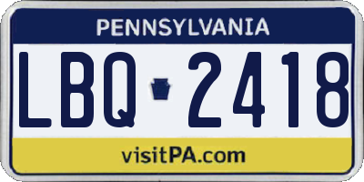 PA license plate LBQ2418