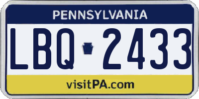 PA license plate LBQ2433