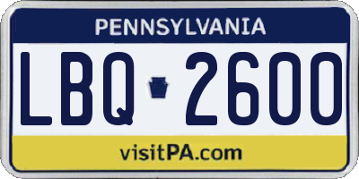 PA license plate LBQ2600