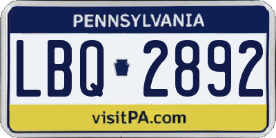 PA license plate LBQ2892