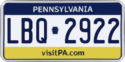 PA license plate LBQ2922