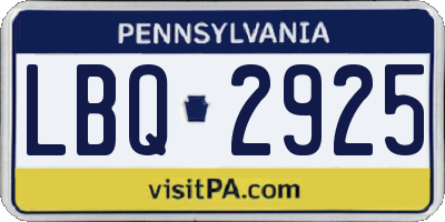 PA license plate LBQ2925