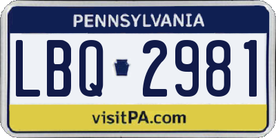 PA license plate LBQ2981