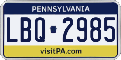 PA license plate LBQ2985