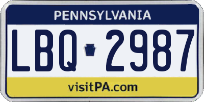 PA license plate LBQ2987