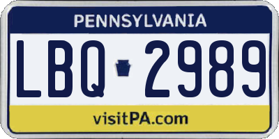 PA license plate LBQ2989