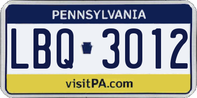 PA license plate LBQ3012