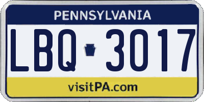 PA license plate LBQ3017