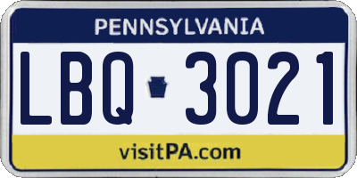 PA license plate LBQ3021