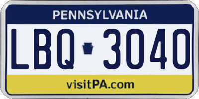 PA license plate LBQ3040