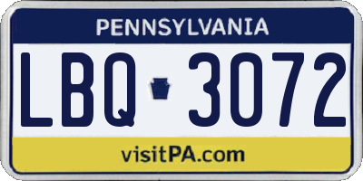 PA license plate LBQ3072
