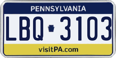 PA license plate LBQ3103