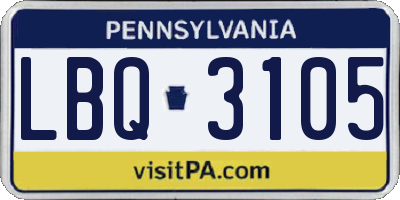 PA license plate LBQ3105