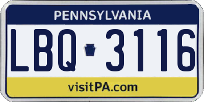 PA license plate LBQ3116