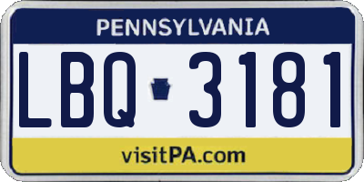 PA license plate LBQ3181