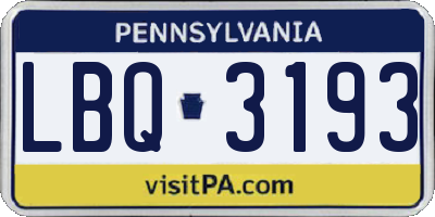 PA license plate LBQ3193