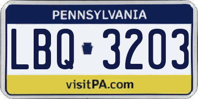 PA license plate LBQ3203