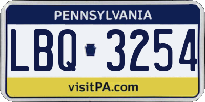 PA license plate LBQ3254