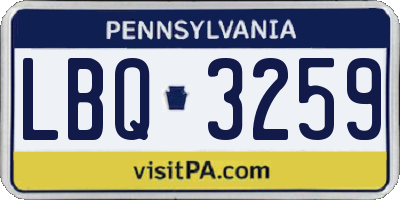 PA license plate LBQ3259